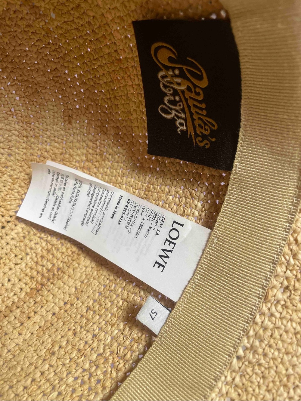 Loewe Straw Hat Size 57  Bucket hat in raffia and calfskin  Summer Hat Authentic - Picture 8 of 9